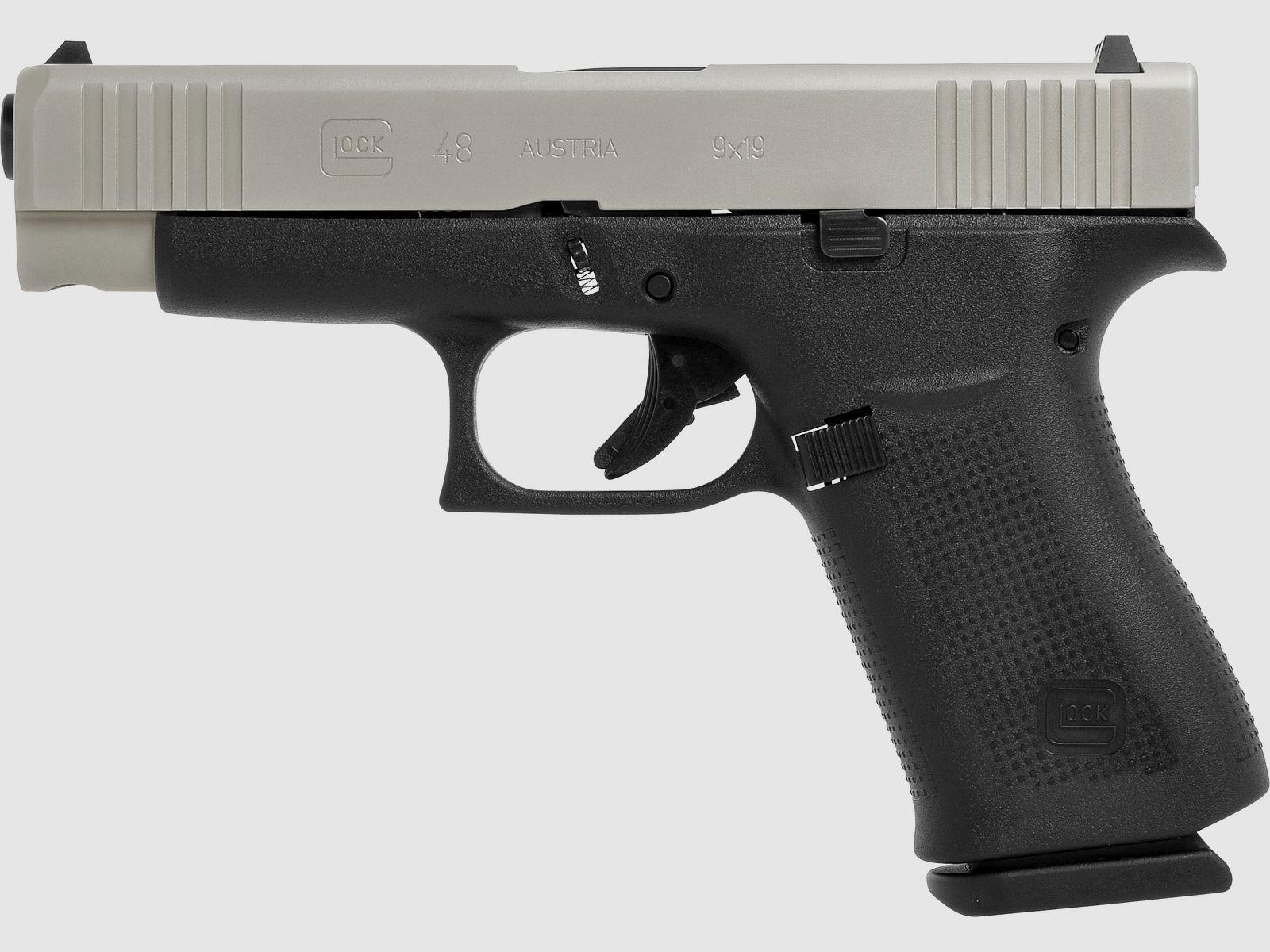Glock Pistole G48 Silver Slide FS 9mm Luger 4.17″ / 106 mm 10+1, Compact Slimline