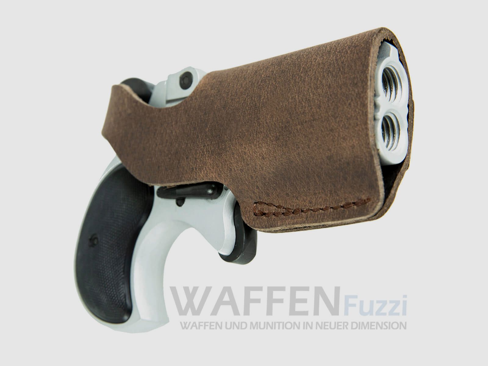 Leather belt holster for Derringer made of brown leather