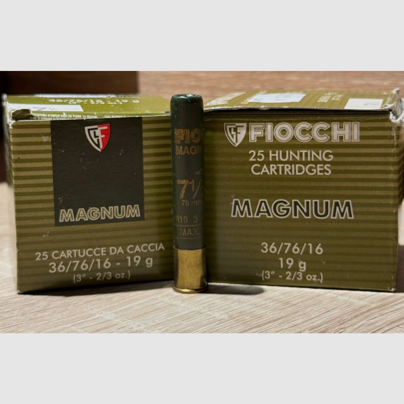 Fiocchi 25 Cartucce da Caccia Magnum - 410/76 - 19g - Nr. 7,5 (2,4mm) - Piombo