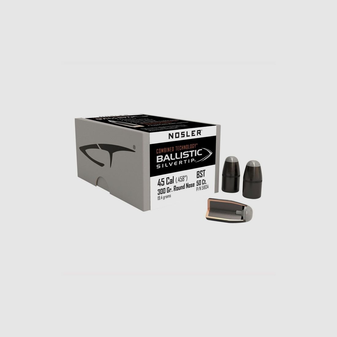 NOSLER 45 KALIBER (0,458″) 300GR RONDE NEUS 50/BOX, afbeelding 2 van 2