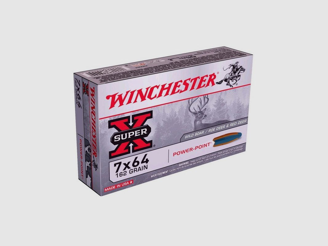 BOITE DE 20 BALLES WINCHESTER SUPER X POWER POINT CALIBRE 7X64 162 GR