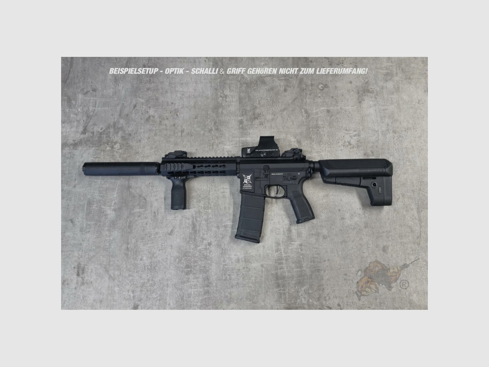 AR15 KeyMod 8 Zoll ALPHA Vollmetall Delta Armory Schwarz S-AEG Airsoft Gewehr Frei ab 18 Jahren