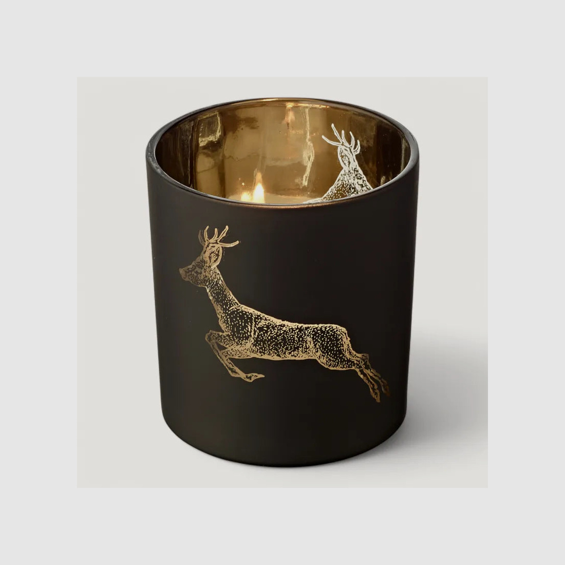 Teelichtglas Rehbock grün/gold