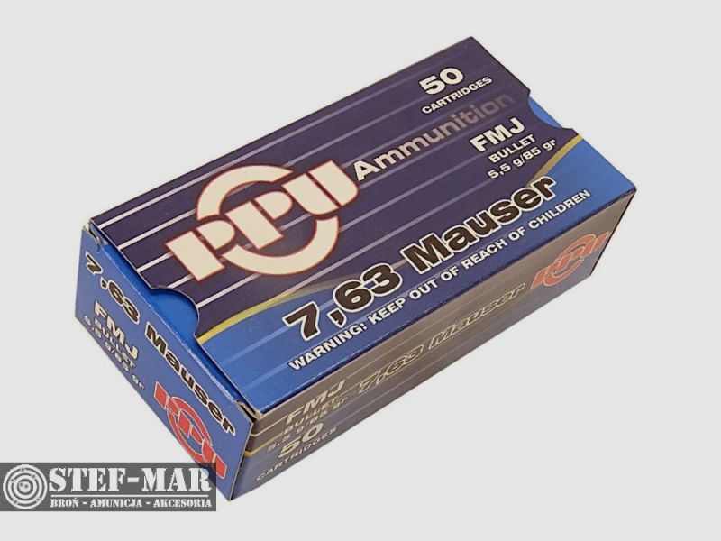 Amunicja PPU 7.63x25mm Mauser FMJ 5.5g/85grs (opak. 50 szt.) [C1-5], zdjęcie 7 z 11