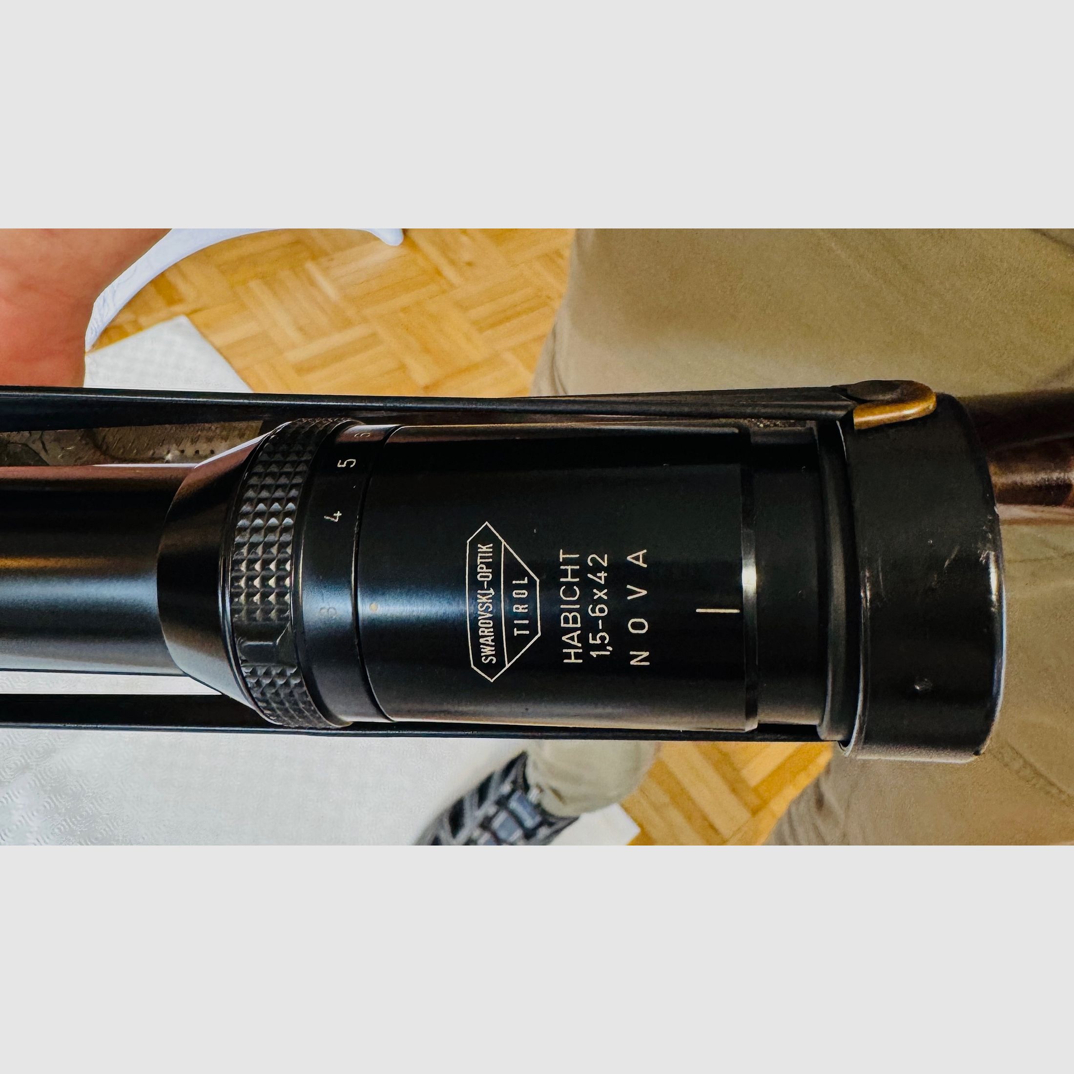 Drilling Simson Modell 30 – 7×65 R / 16/70 – mit montiertem Einstecklauf .22 Magnum (WMR) – Swarovski Habicht 1,5–6×42, Absehen 1 – Suhler Einhakmontage