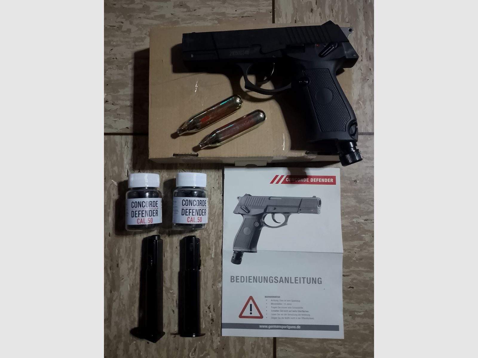 Neuer Concord Defender cal .50 Markierer RAM mit  2 Dosen Rubberballs CO2 Kapseln Set Bedienungsanleitung 