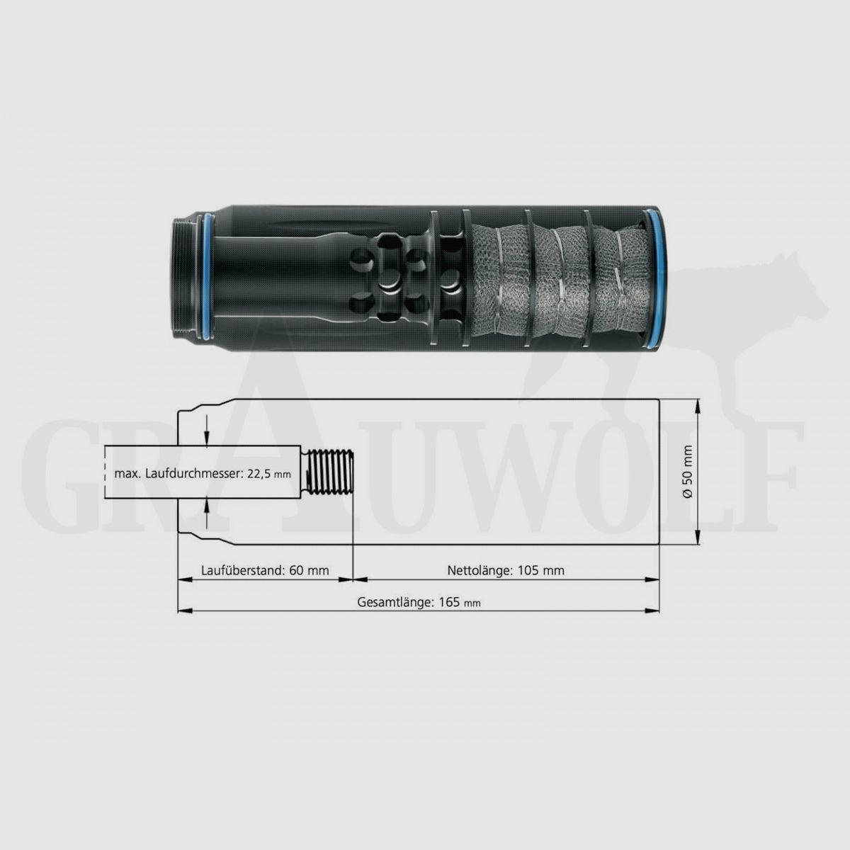 ERA®Silencer SOB 3D Schalldämpfer Edelstahlgeflecht für .308 / 7,62 mm mit Gewinde M14x1
