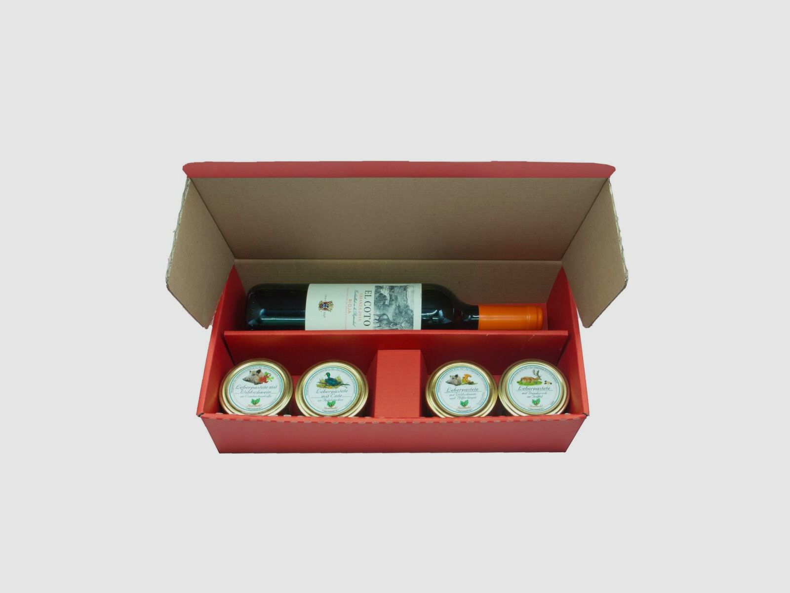 Heidewild Pasteten mit Wein (4 Pasteten + 1 Flasche Wein)