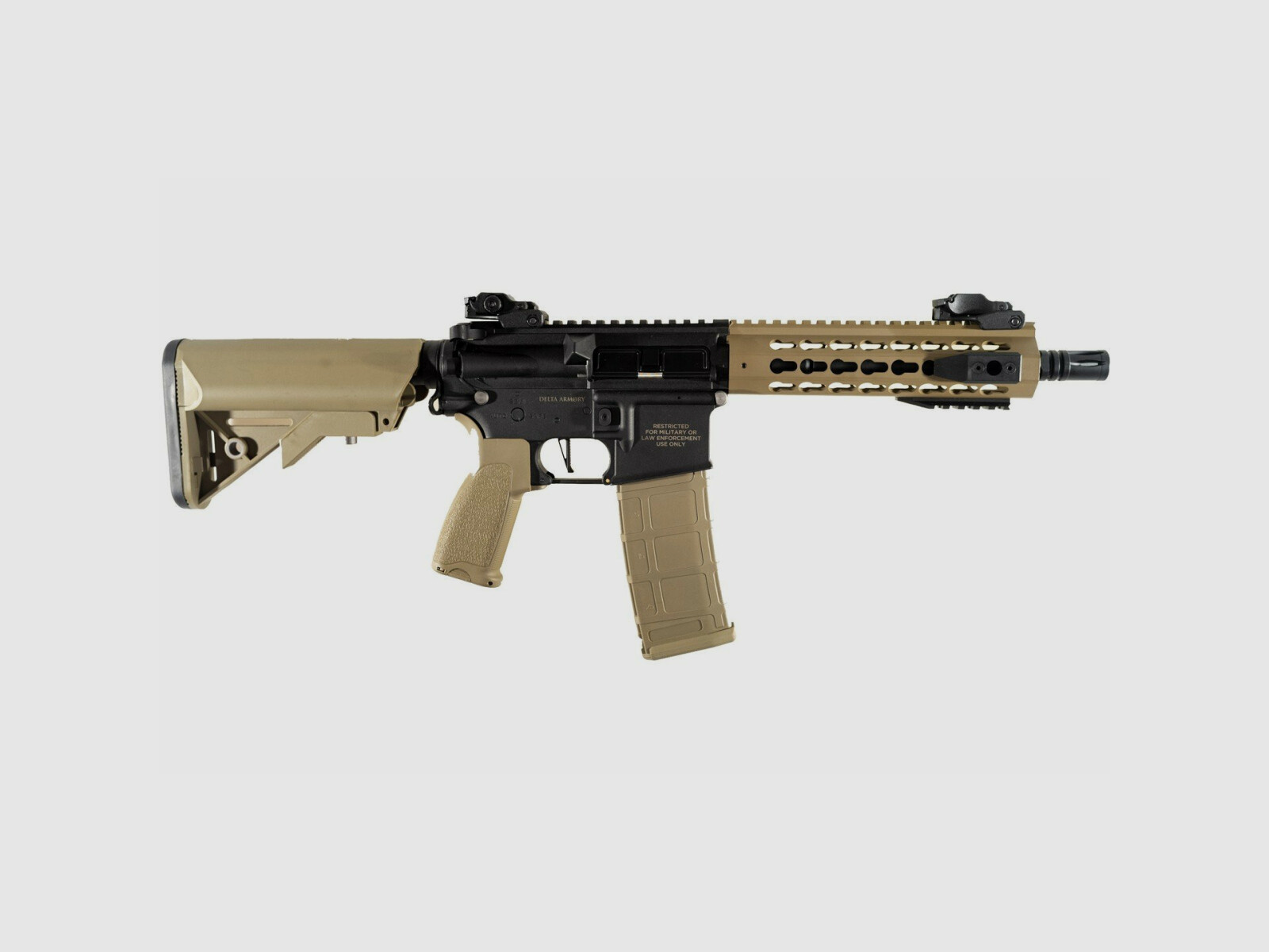 AR15 KeyMod 8 Zoll BRAVO Delta Armory Tan/Schwarz S-AEG Airsoft Gewehr Frei ab 18 Jahren