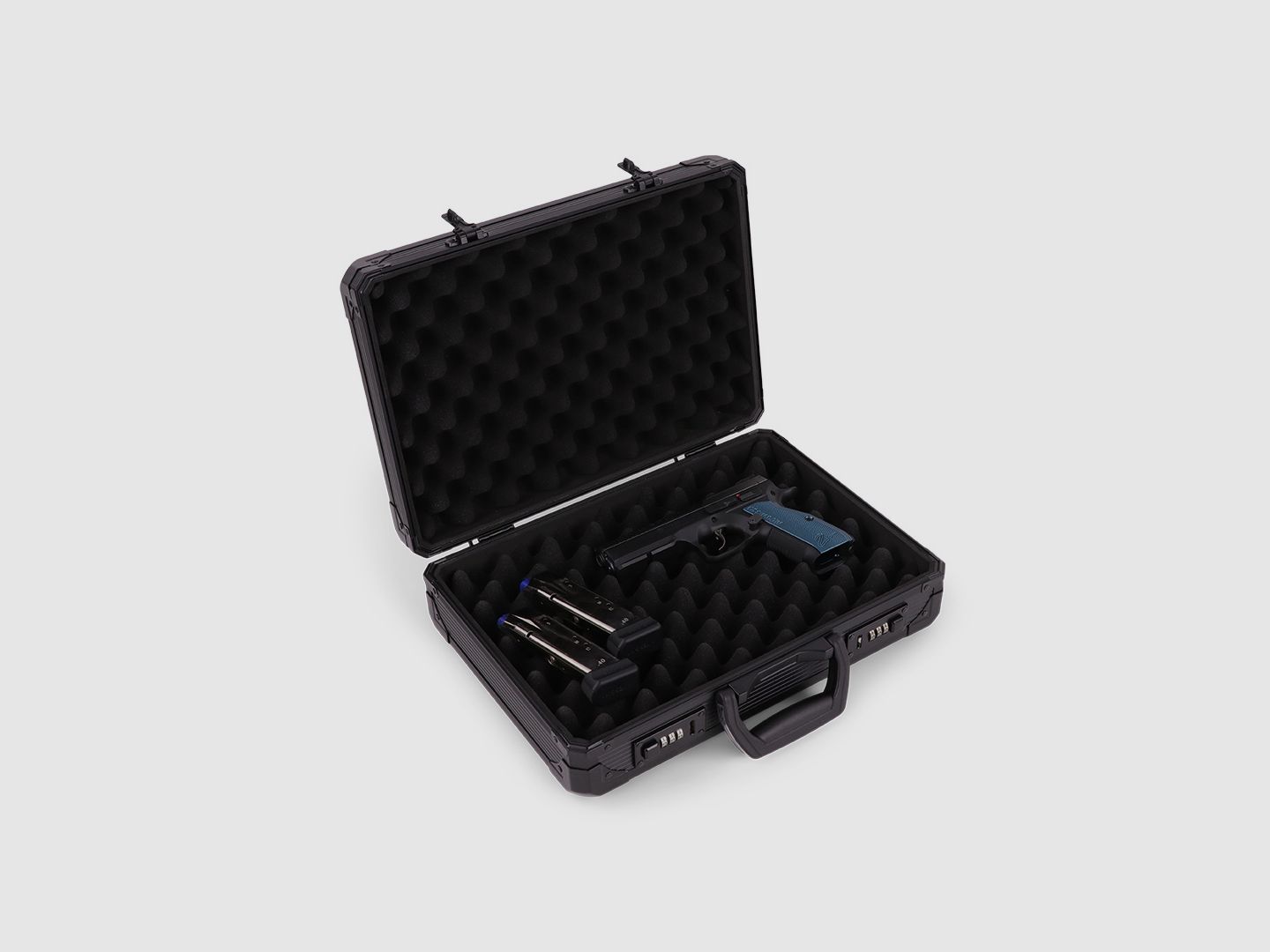 Winter Pistolenkoffer W14 für bis zu 2 Kurzwaffen – Aluminium/Holz, 2 Zahlenschlösser, Noppen (Night)