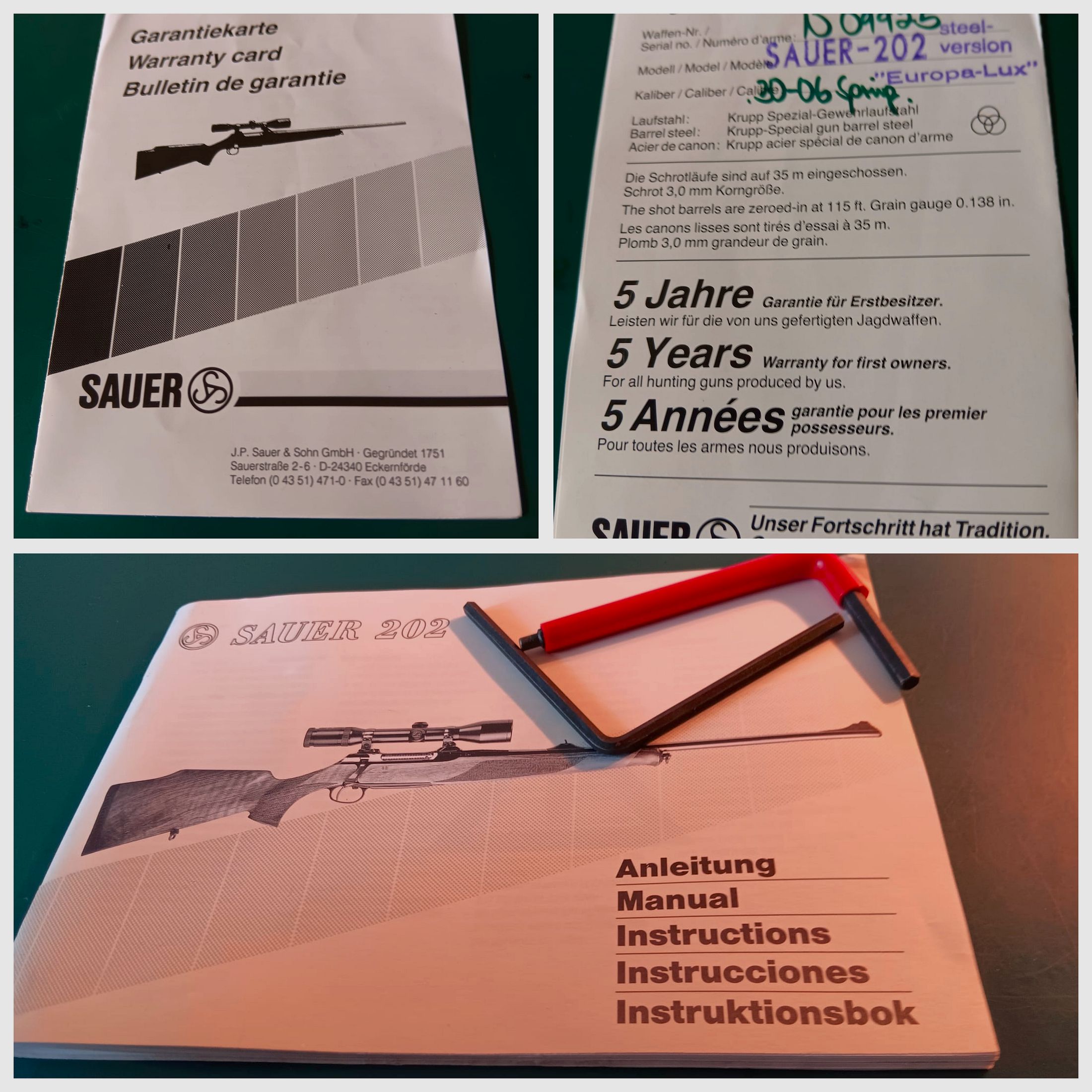 Sauer 202 Europa Lux, cal. .30-06, de 1ª mano, con Schmidt@Bender y Docter Sight y mucho más.