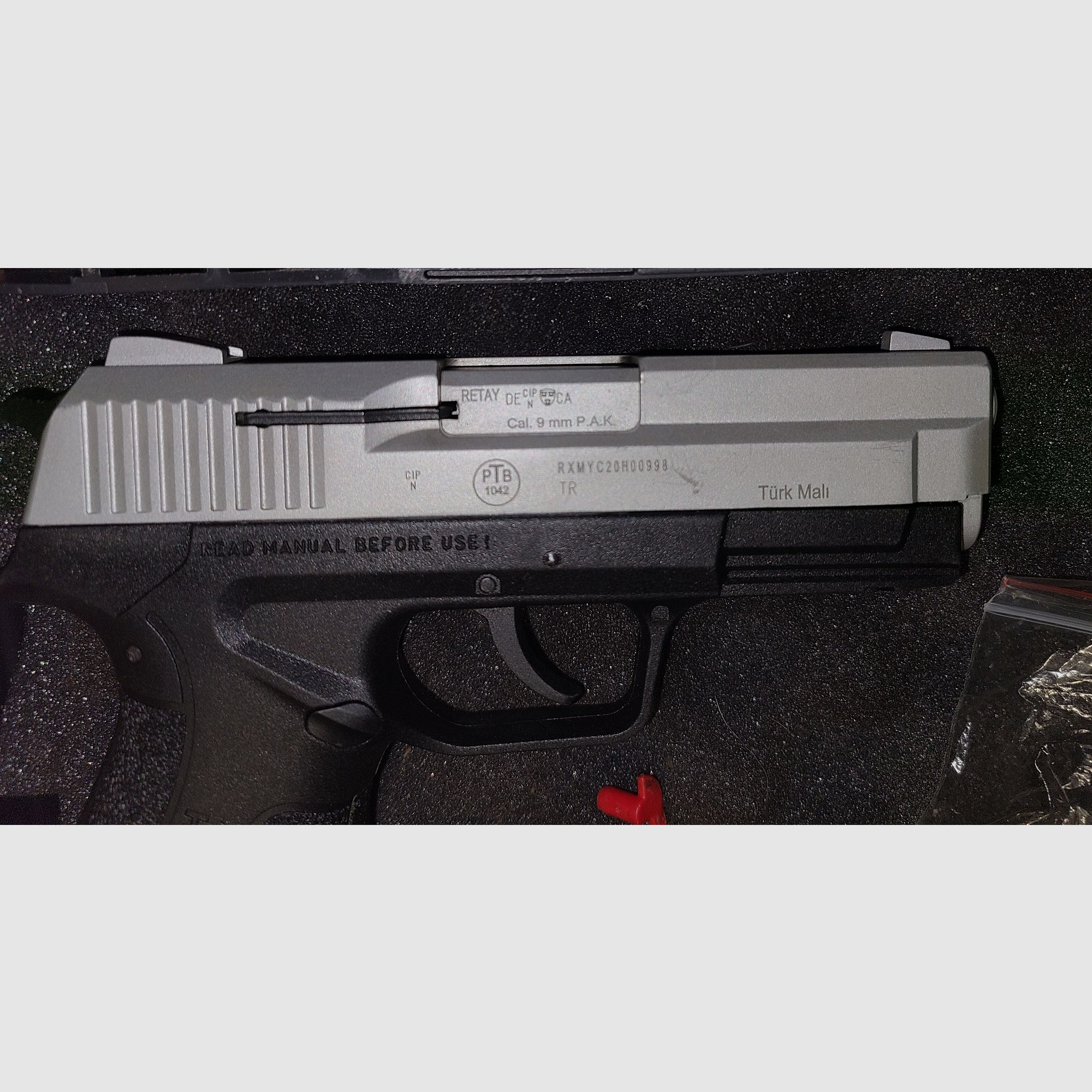 RETAY X TREME / VERCHROMT SILBER / mit Zubehör 3 MAGAZINE / mit OVP / cal. 9mm P.A.K. / PTB 1042 / SCHRECKSCHUSS GAS PISTOLE / SILVESTER / SELBSTVERTEIDIGUNG / NEUWERTIG