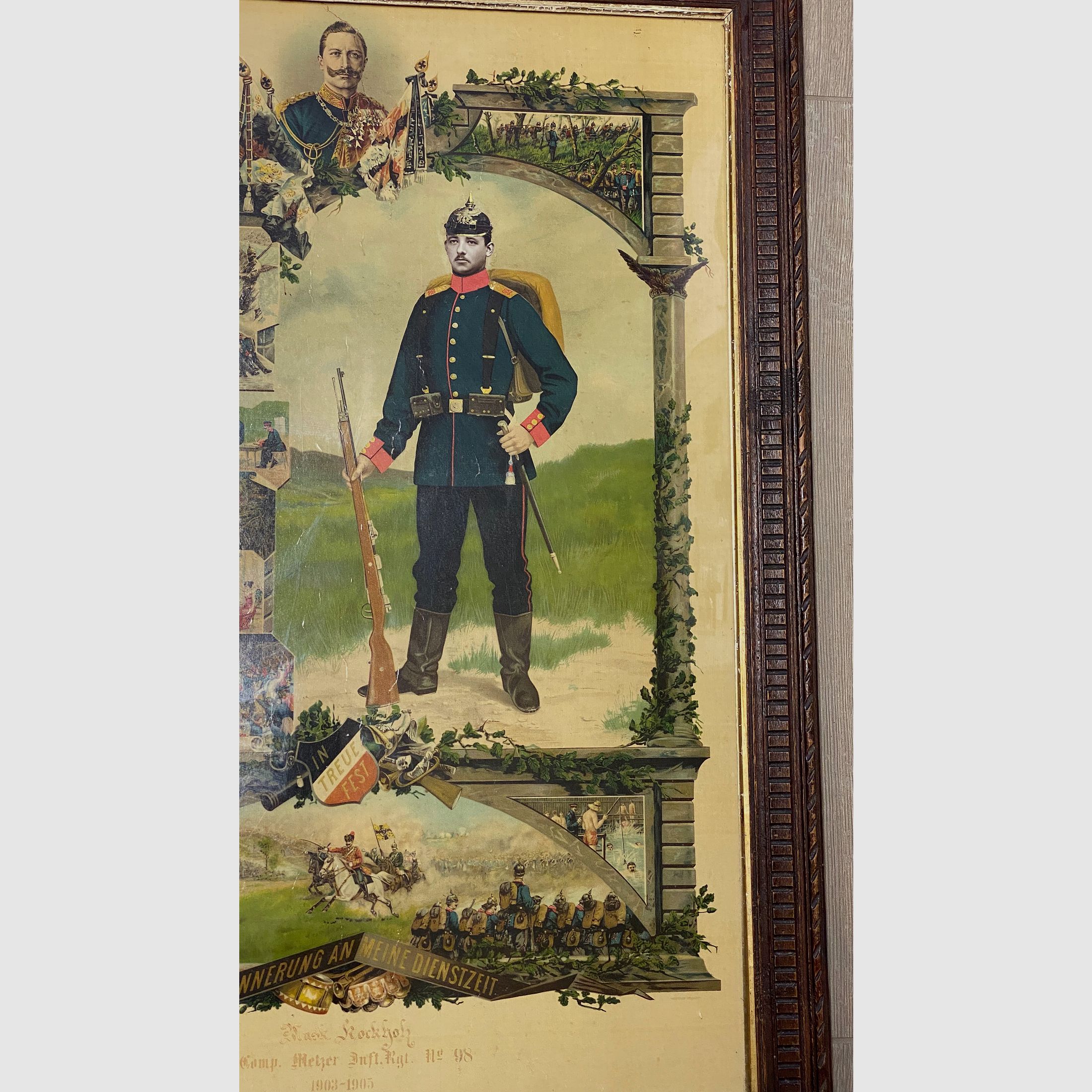 Pfeifenkopf Porzellan, Reservisten Pfeifenkopf mit Reservistenbild, Reservistenpfeife, Rockholz 1905