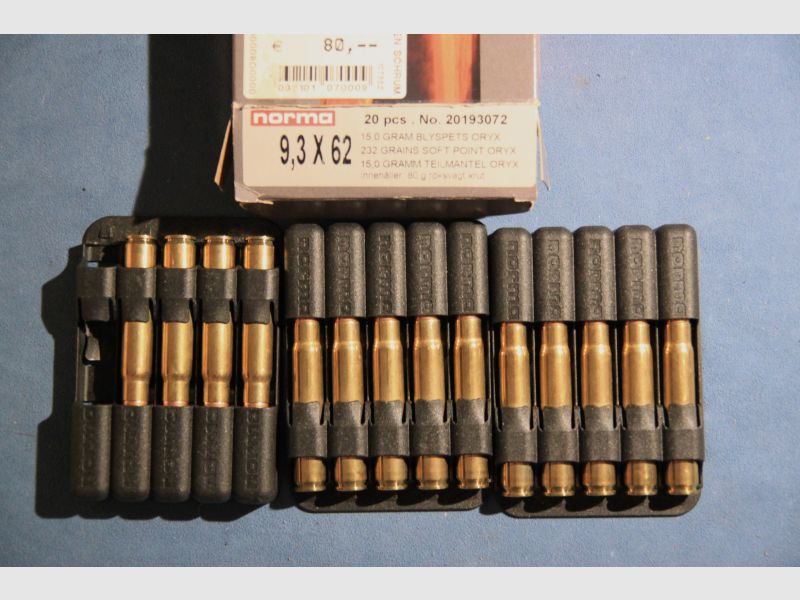 14 Schuß Norma Jagdmunition 9,3 x 62 mit dem 15 Gramm Oryx-Geschoß