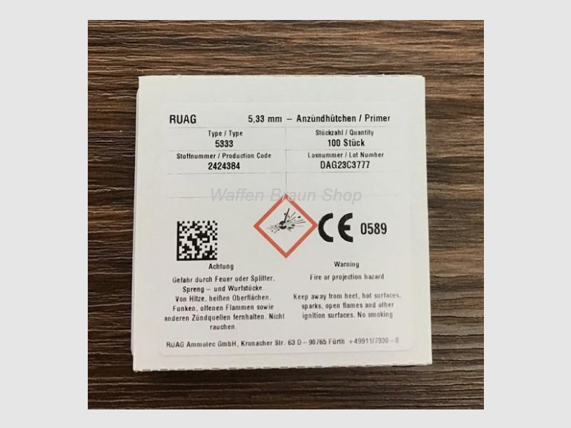 RWS Anzündhütchen für großkalibrige Büchsenpatronen, 5,33 mm, 5333
