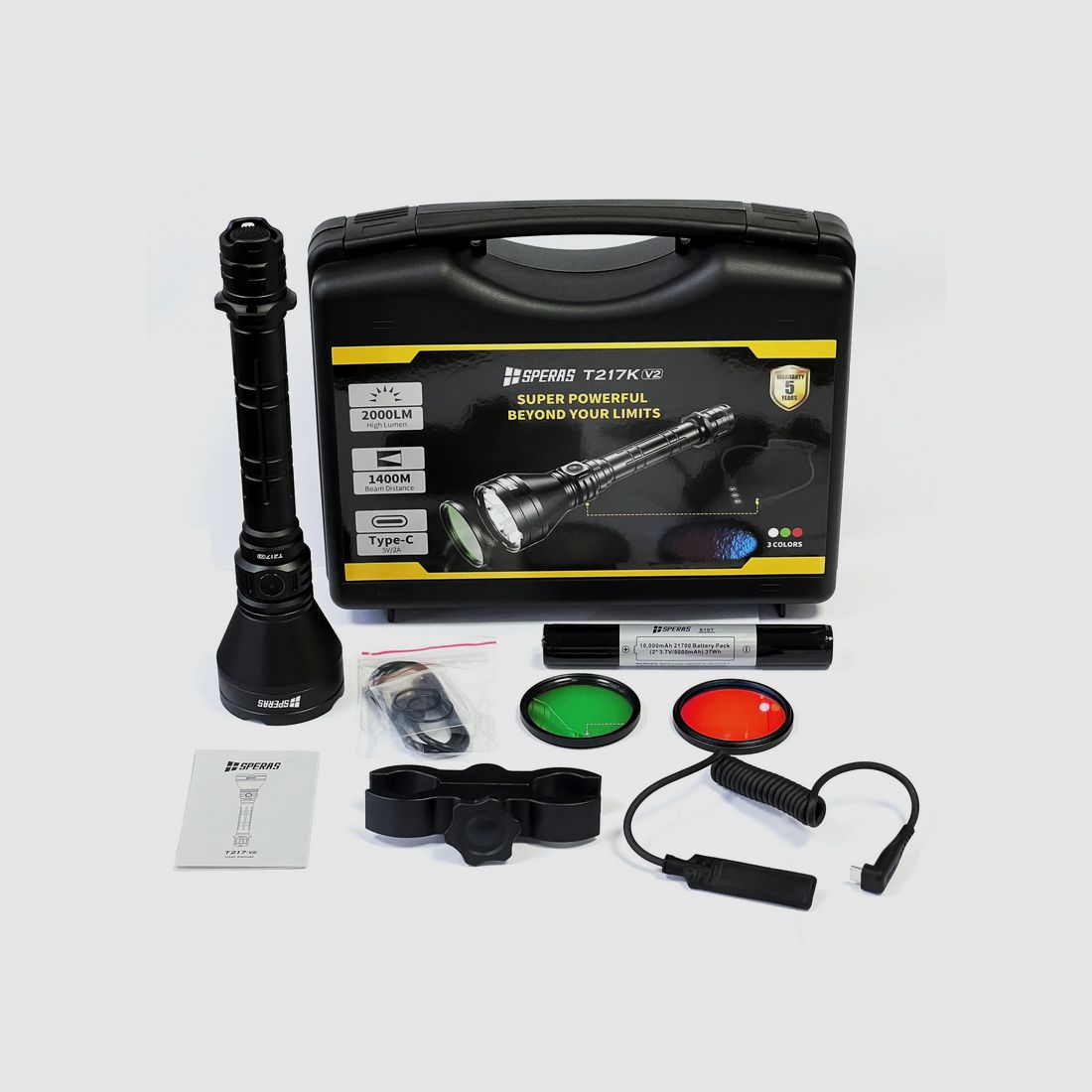 SPERAS - T217 V3 KIT - SFT42R, 3000lm, 1500m, 1x21700 lub 2x18650, USB-C, zdjęcie 1 z 6