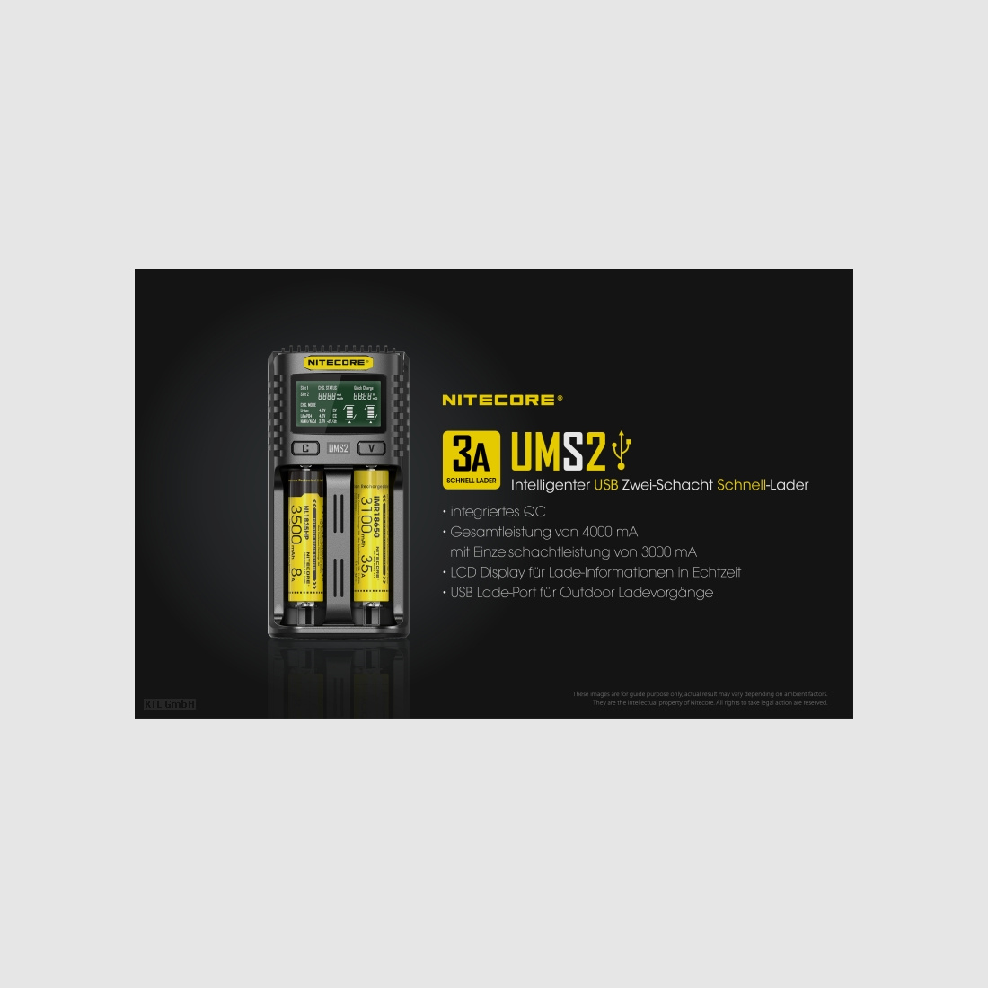 Nitecore UMS2 USB Schnell Ladegerät
