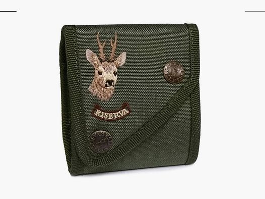 Patronenetui Riserva mit Rehbockmotiv, Cordura, grün, für 7 Kugelpatronen