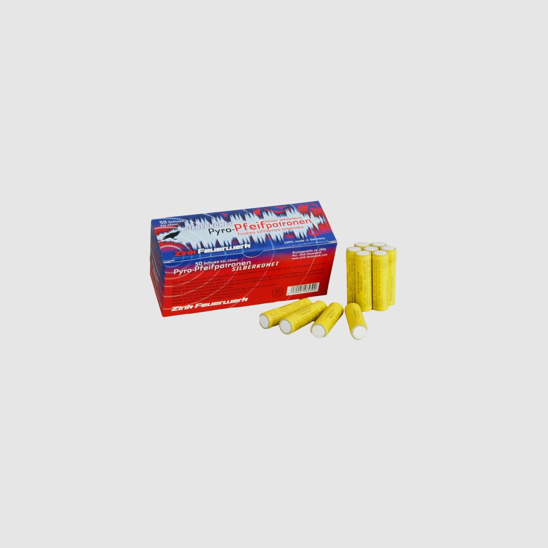 Zink Fuochi d'Artificio Cartucce Fischianti con Cometa Argento 50 pz. 15 mm