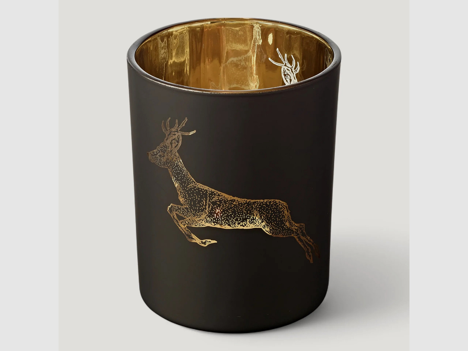 Teelichtglas Rehbock grün/gold