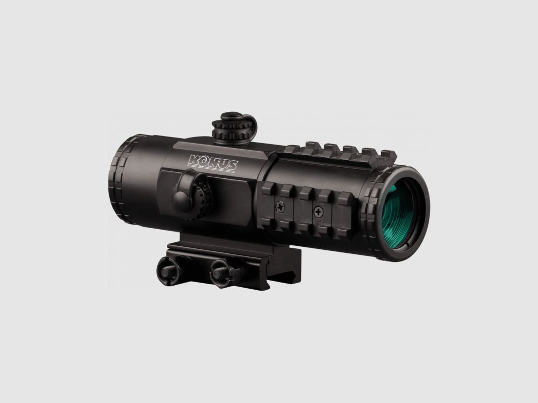 Celownik Konus Sight-Pro PTS2 3x30 z montażem na Weaver i Picatinny w tym z osłonami Flip-Up