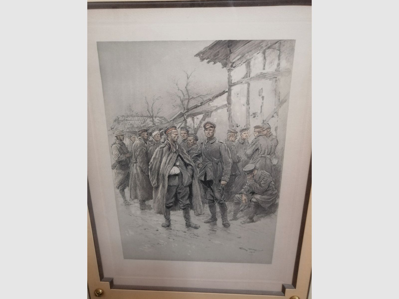 Sehr schöne Gravur von George Scott – Deutsche Gefangene Champagne – Sehr schöner Rahmen im militärischen Thema, Bild 3 von 7