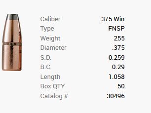 Barnes Pocisk .375 Win./.375 255GR Originals FN FB 50 sztuk