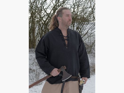 Heavy medieval shirt, laced, handwoven black