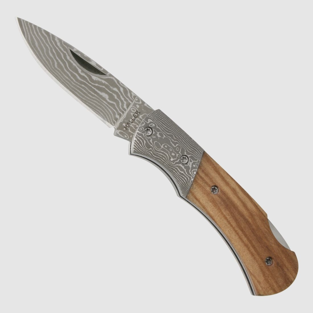 Taschenmesser Damast Messer Olivenholz §42a konform legal führen