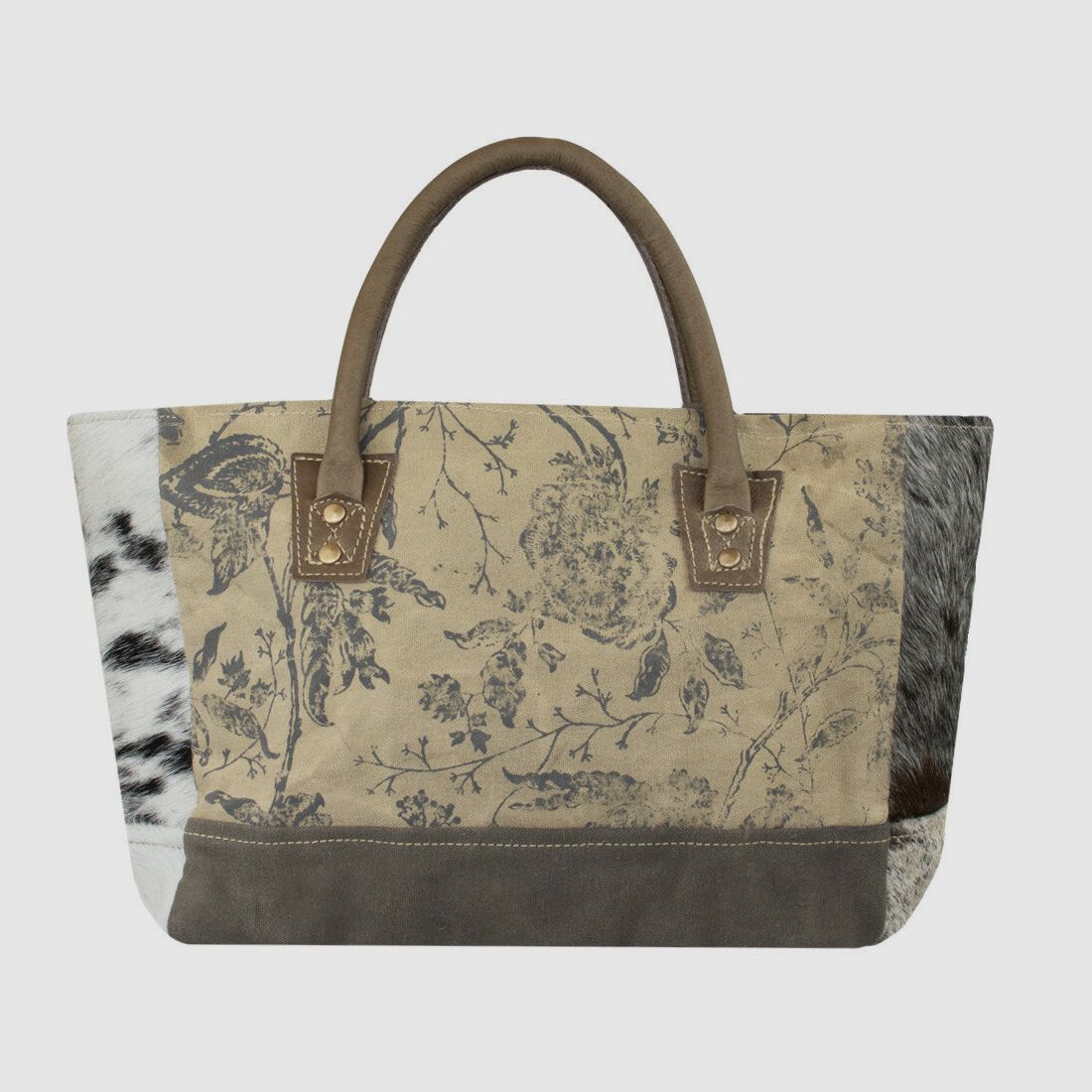 Borsa a mano Lovergreen con motivo in pelle vintage e cotone