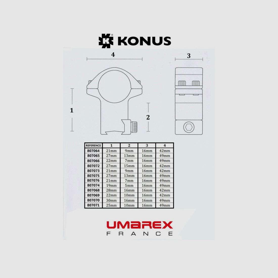 Colliers pour lunette Konus 25,4 mm - Medium - Rail 11 mm, image 2 sur 2