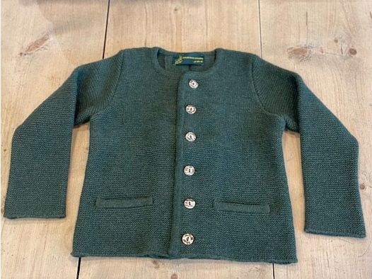 Cardigan per bambini con piega in lana merino verde uni