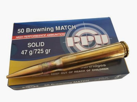PPU MATCH AMMUNITION .50 BMG - 725 GRS. - 5 ROUNDS