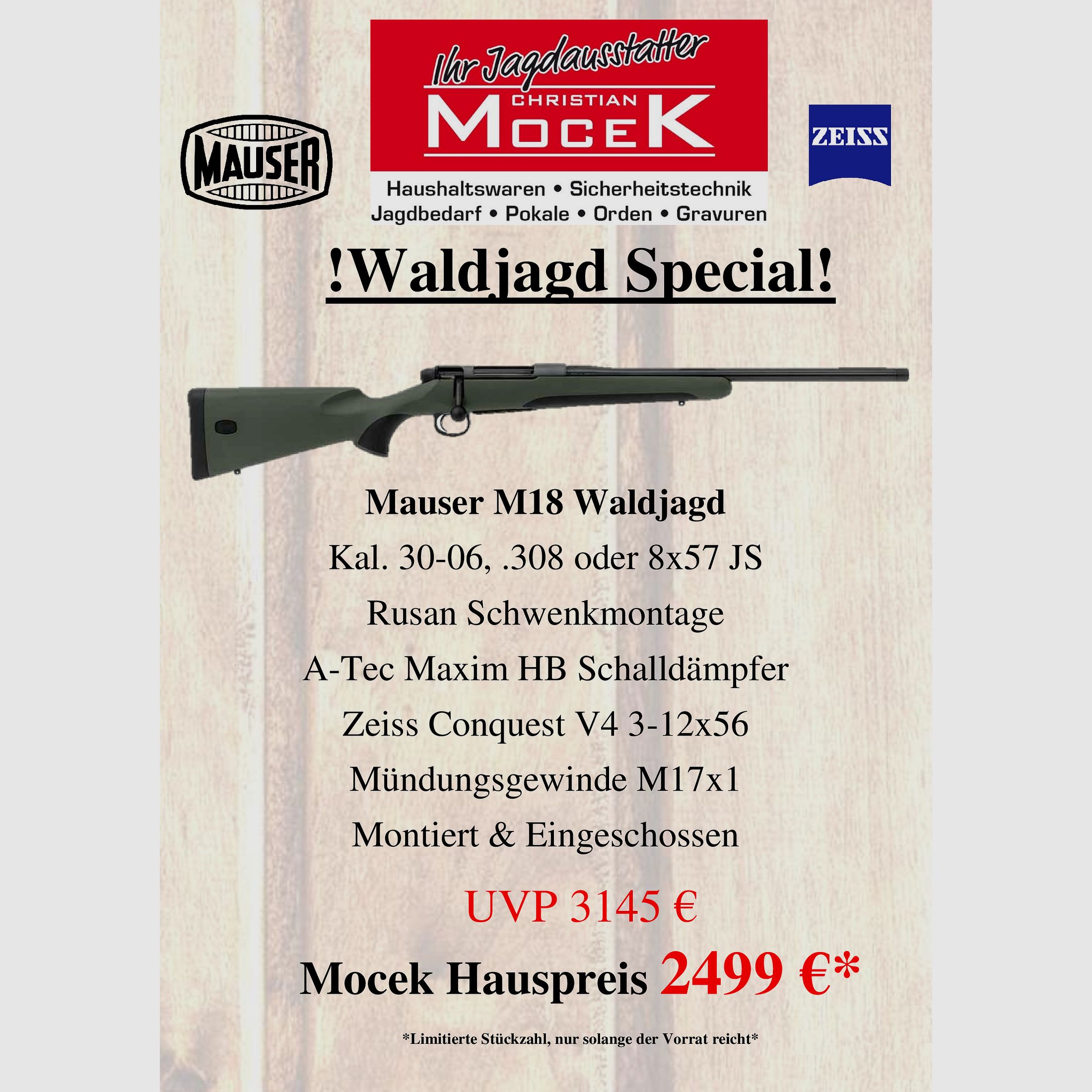 Mauser M18 Waldjagd, mit Zeiss Conquest V4 3-12x56