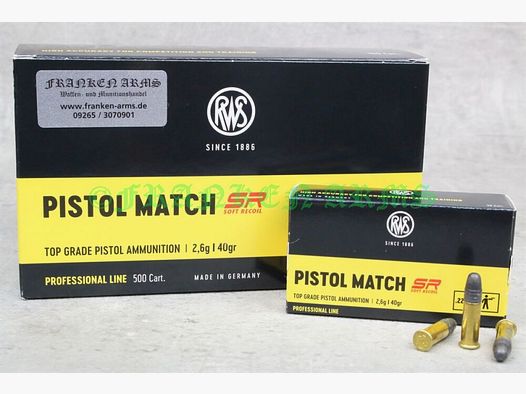 RWS Pistol Match SR .22 l.r. 40gr. 2,6g 50 pièces prix dégressif