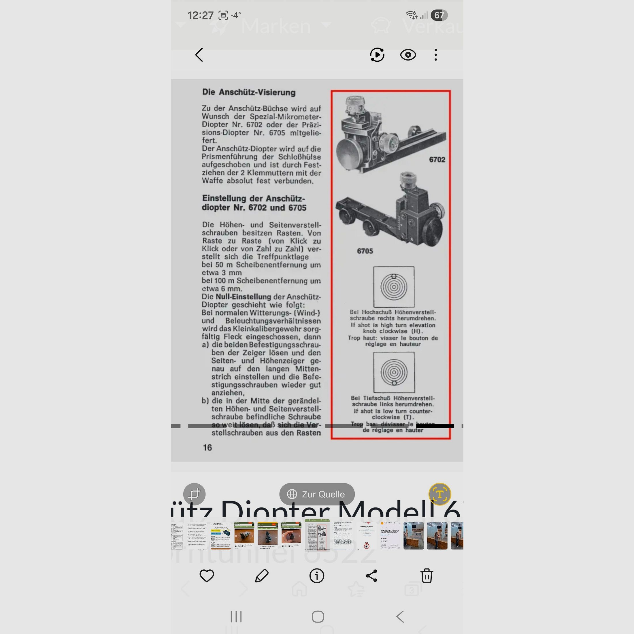 Anschütz Diopter 6705 plus Gehmann Irisblende 8-22 Diopterscheibe D75 Diopterblende