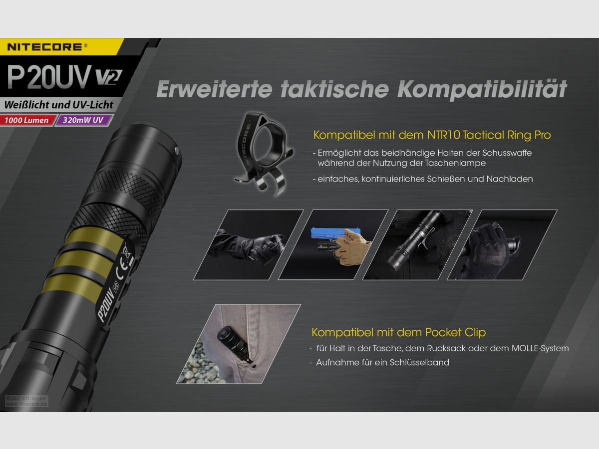 Nitecore P20UVV2 Taschenlampe P20UV V2 1000 Lumen UV Licht