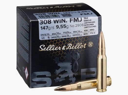 Cartuccia per fucile S&B Cal. .308 Palla Intera 147 grs. 9,5g