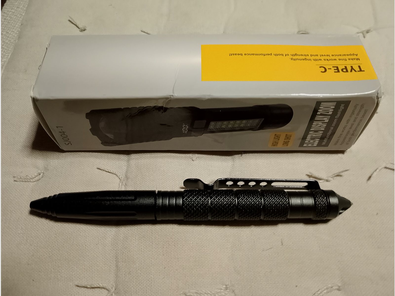 Tactical Flashlight Defense Pen Glass Breaker Flashlight rechargeable USB Zoom Strobe Red Blue Flashing Light function Outdoor Camping