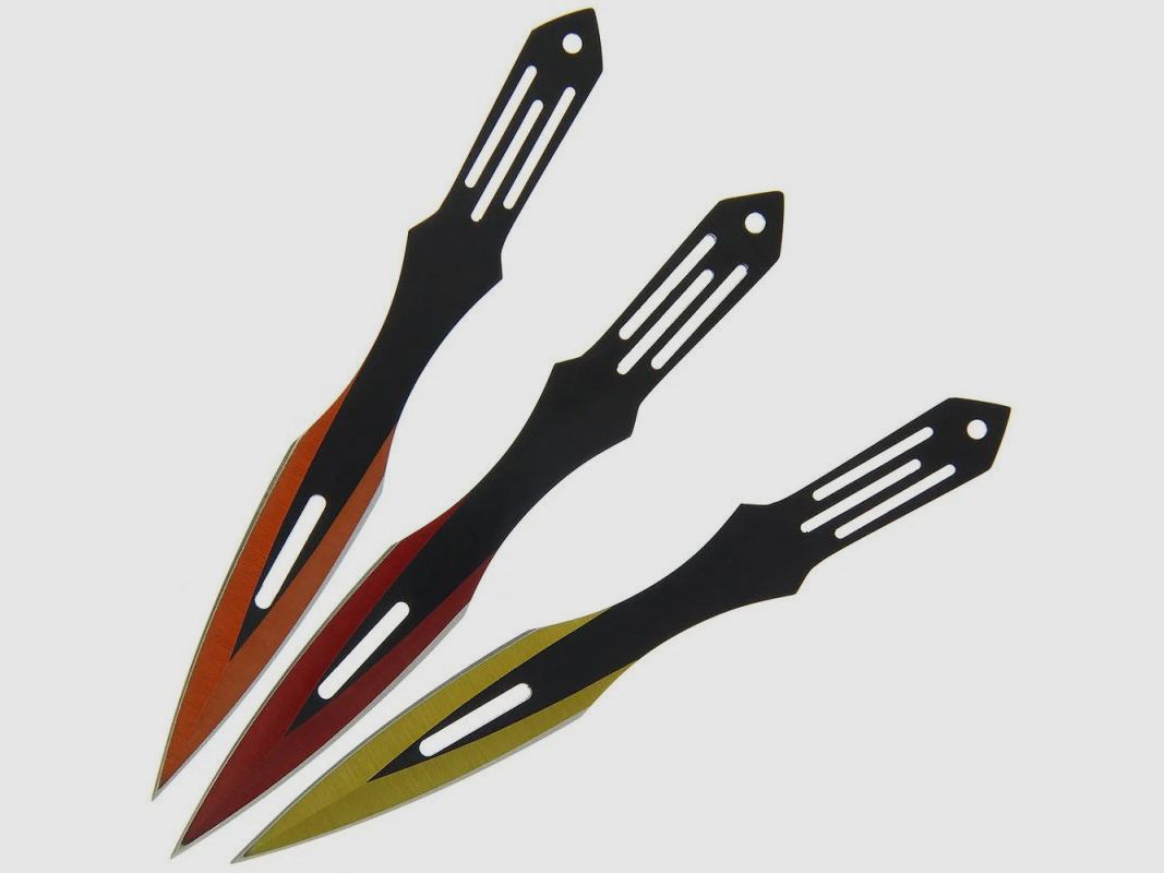 Throwing knife set multicolored including nylon sheath