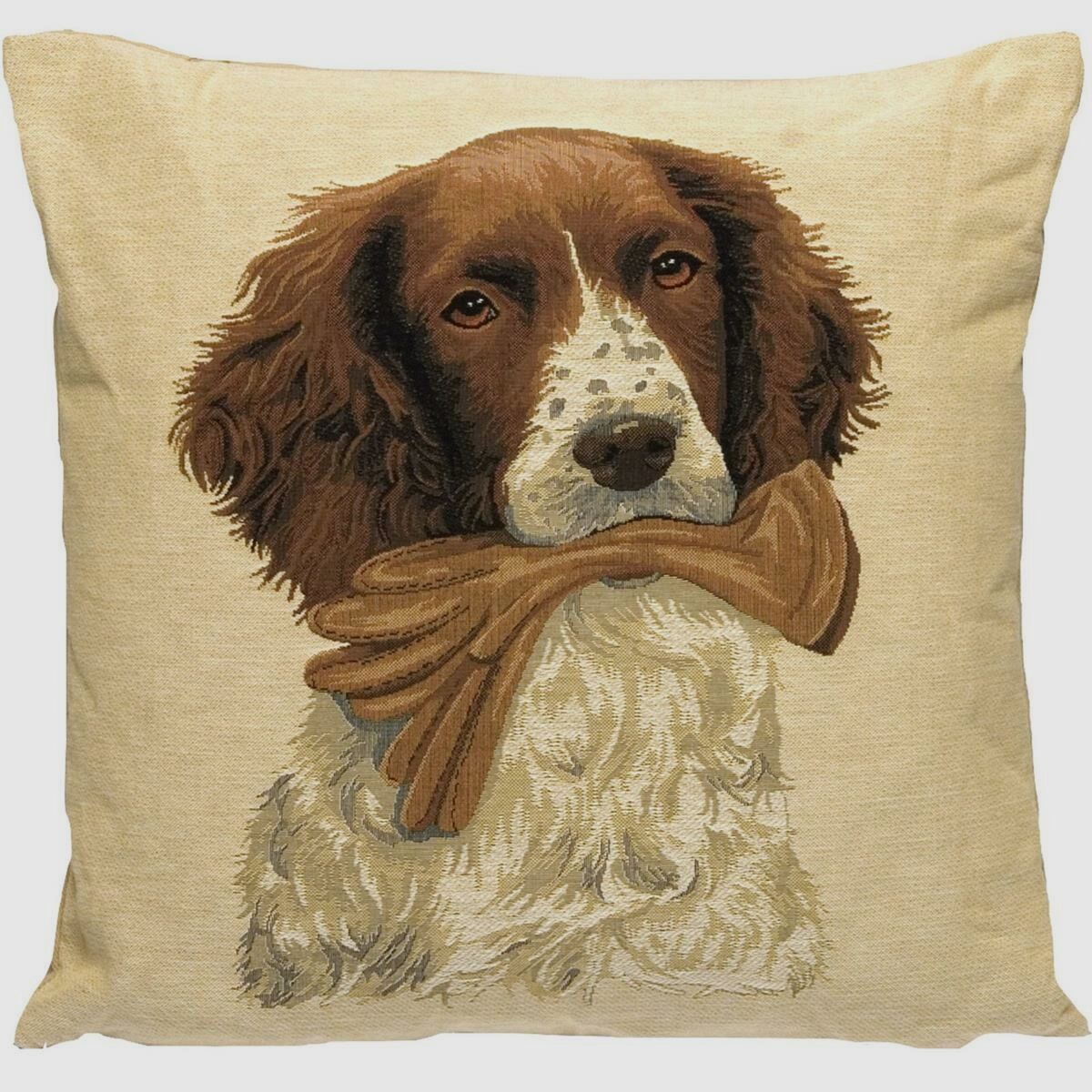 Lovergreen cushion motif cushion dogs with glove in mouth