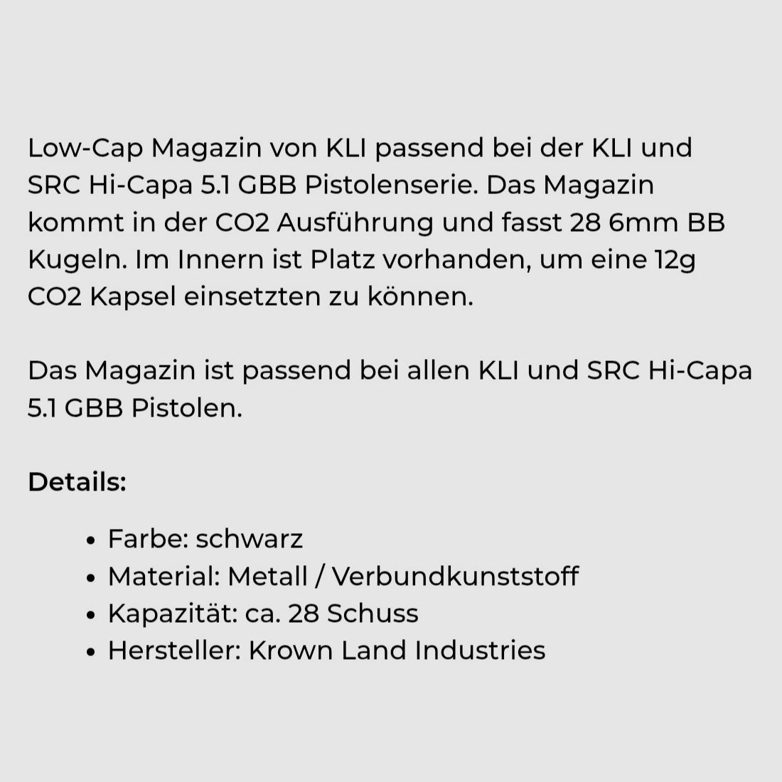 Magazin CO2 6mm BB für KLI Capa Hersteller