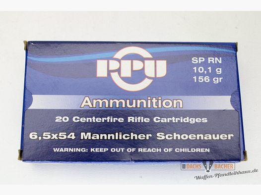 PPU Privi Partizan 6,5x54 Mannlich Schönauer 10,1g/156gr SP RN Teilmantel 20 Schuß