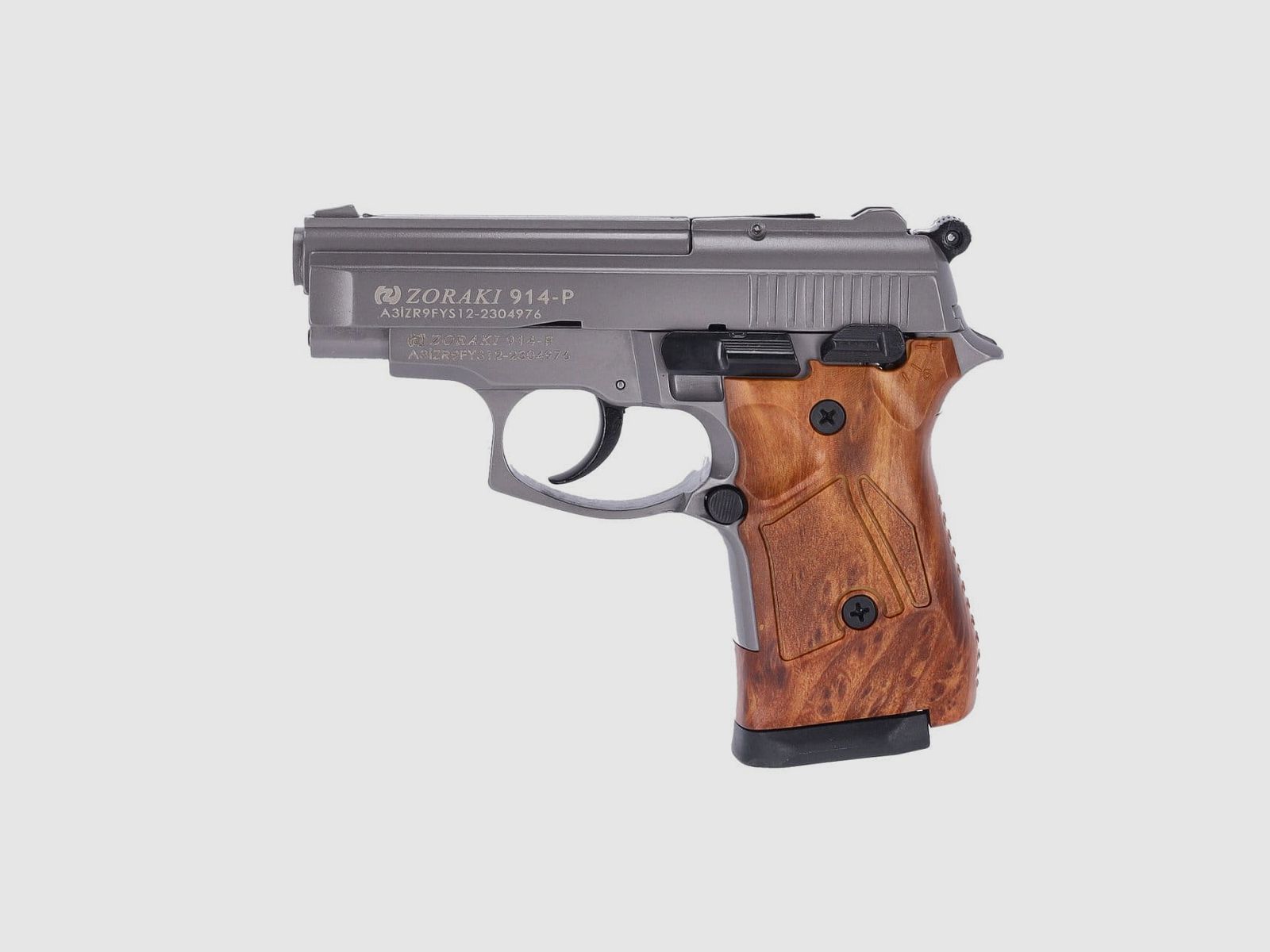 Pistolet à blanc Zoraki 914 9 mm P.A.K poignées en titane en bois
