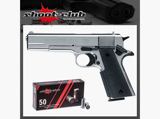 Colt Government 1911 Schreckschuss 9mm P.A.K. polished chrome + Platzpatronen