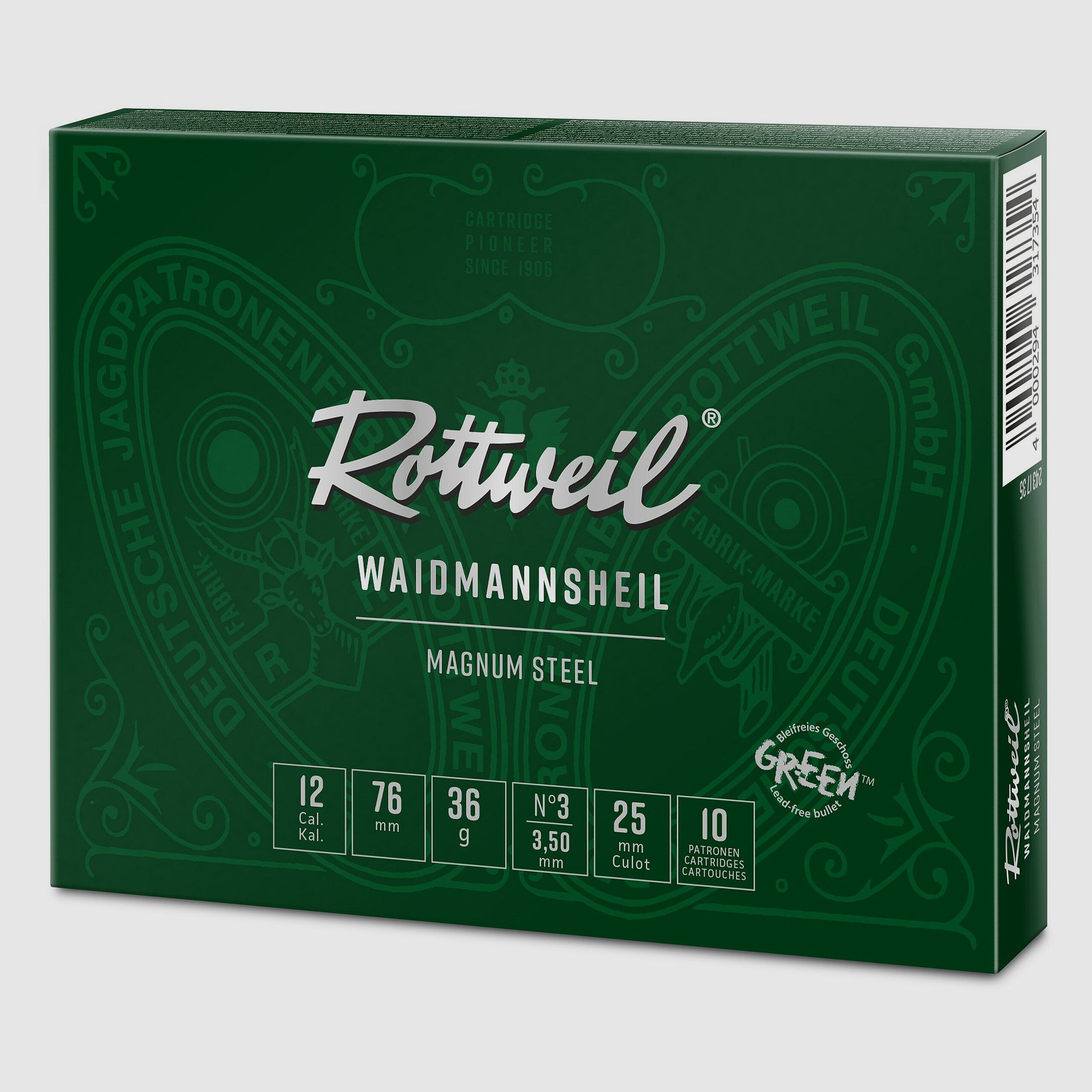 Rottweil Stahlschrotpatronen Waidmannsheil Magnum Steel 12/76 3,5 mm