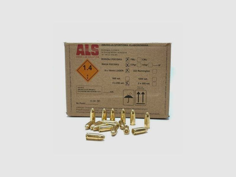 Munitie 9mm Luger FMJ 8,00 g (124 gr) ALS, afbeelding 1 van 2