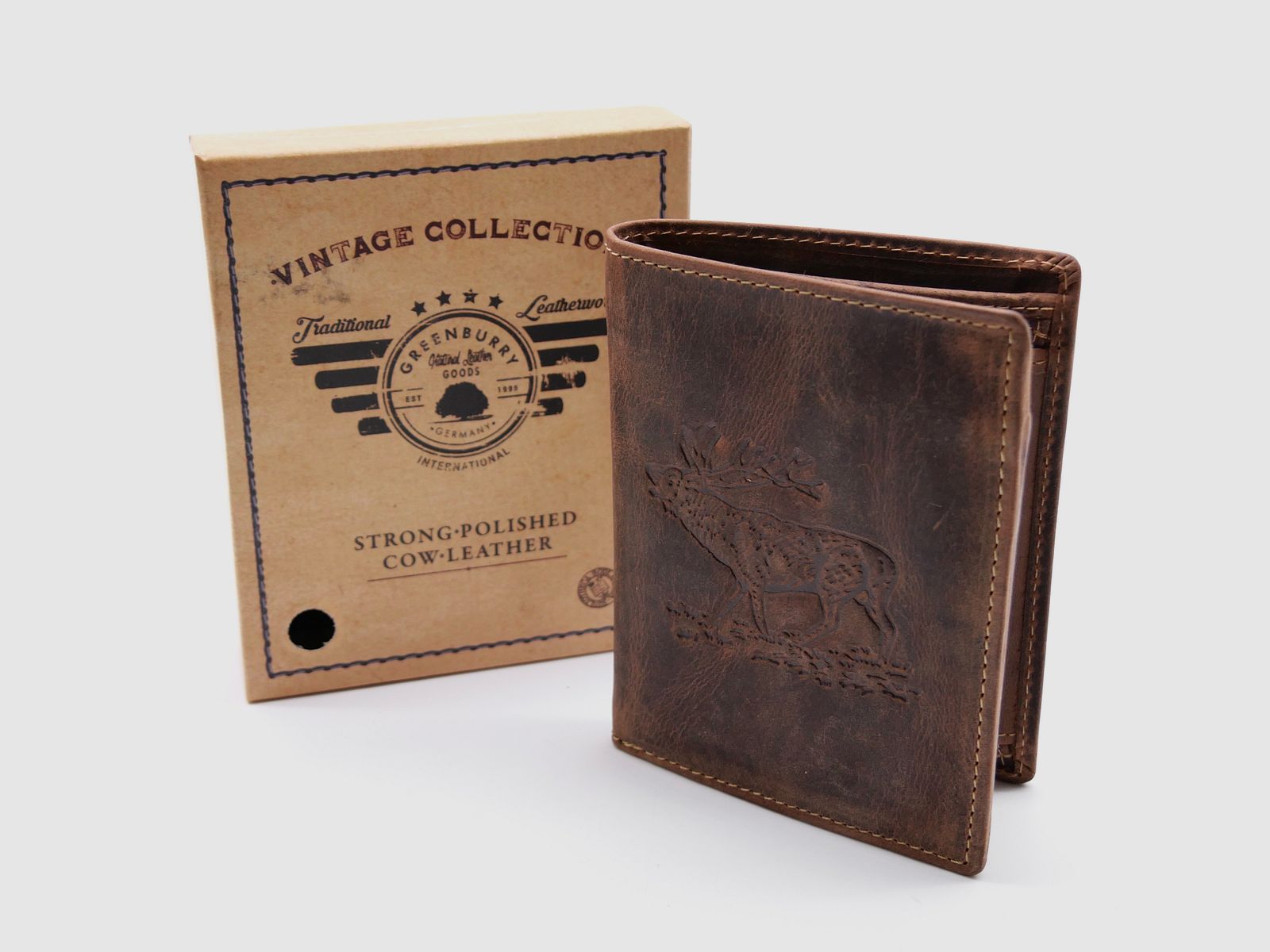 Greenburry Leder Geldbörse braun Vintage Animal Collection Royal Stag Hirsch 1701-stag-25