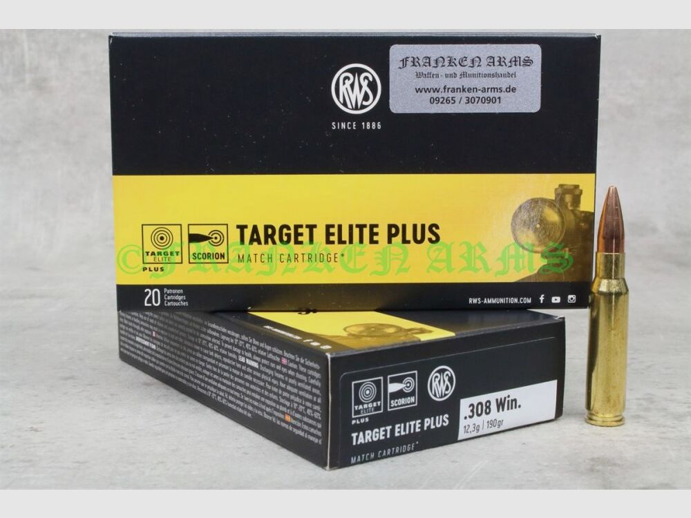RWS Target Elite Plus 308 Win. 190gr. 12.3g 20 pieces batch trip
