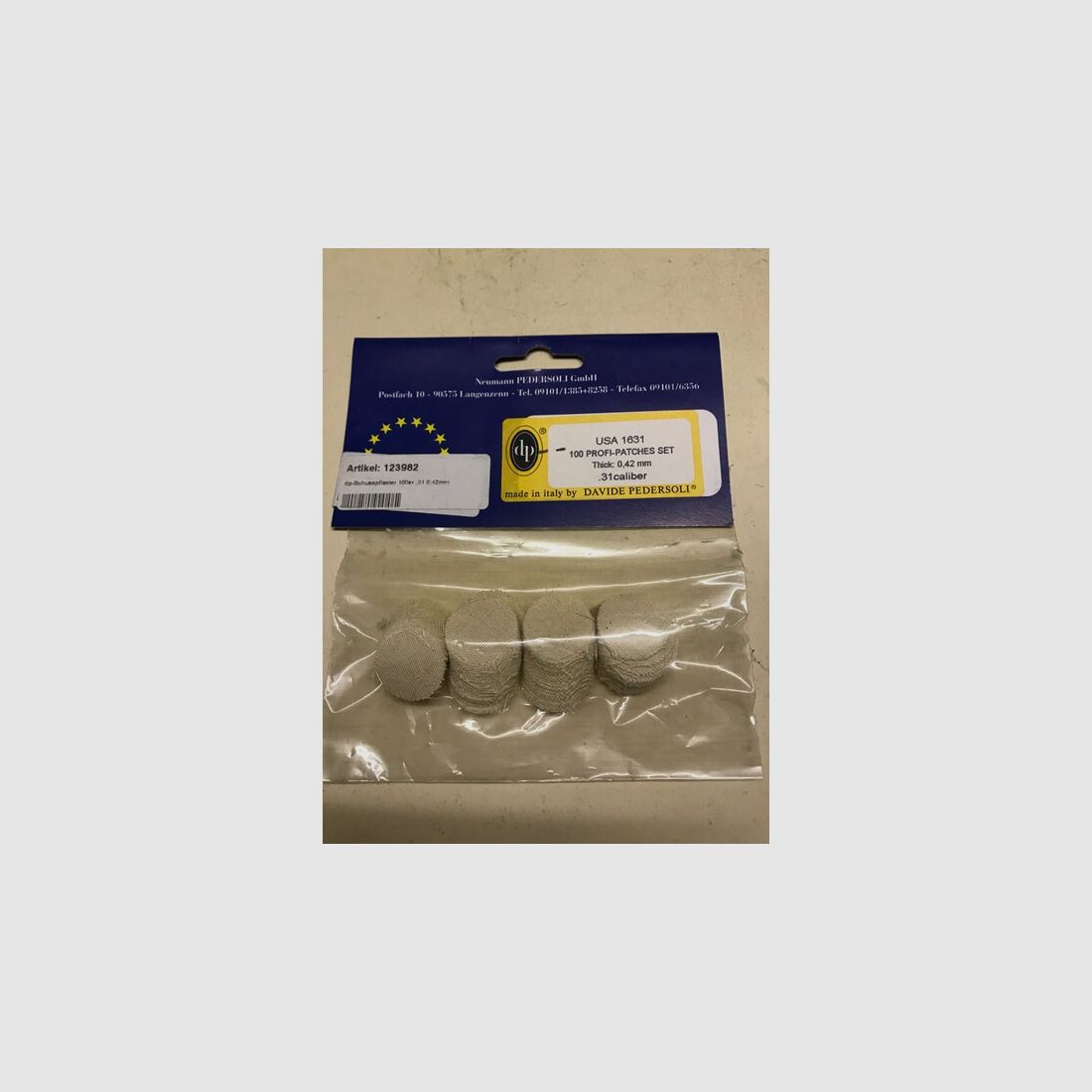 Schusspflaster Vorderlader Kal. .31-.33 Ø 20mm Stärke 0,42mm oder 0,017inch Pedersoli
